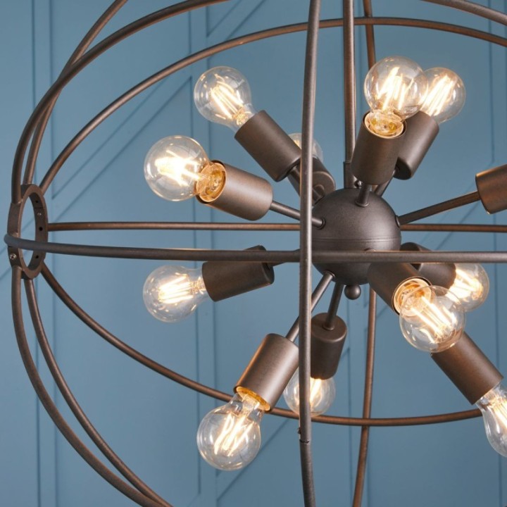 Lustre Spoutnik rond esprit industriel, métallique