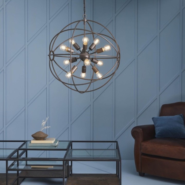 Grand lustre Spoutnik rond esprit industriel