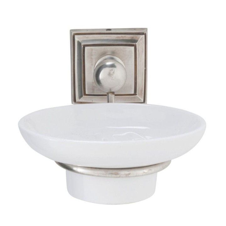 Porte savon en céramique et laiton argenté vintage, collection Alpha