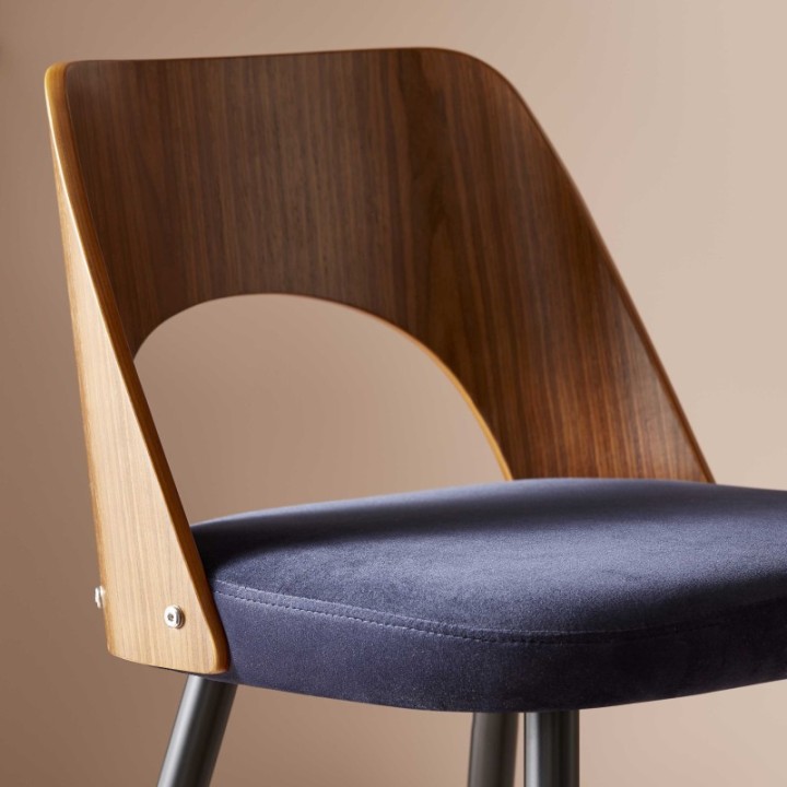 Chaise de comptoir en velours bleu AUSTIN