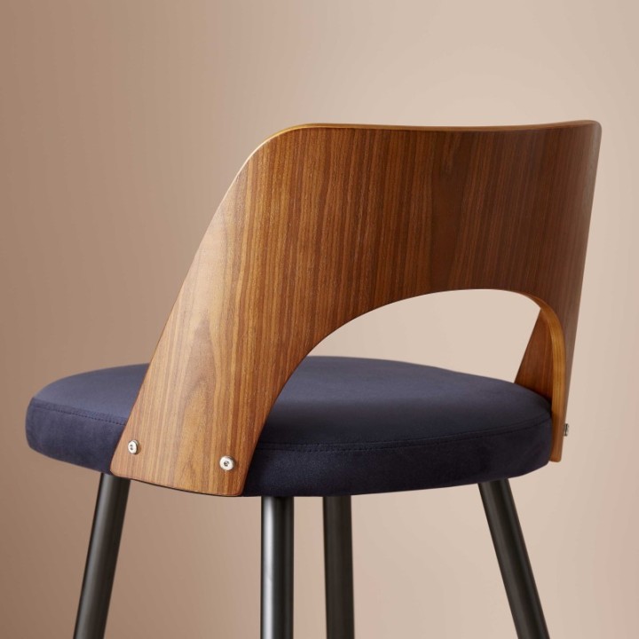 Chaise de comptoir en velours bleu AUSTIN