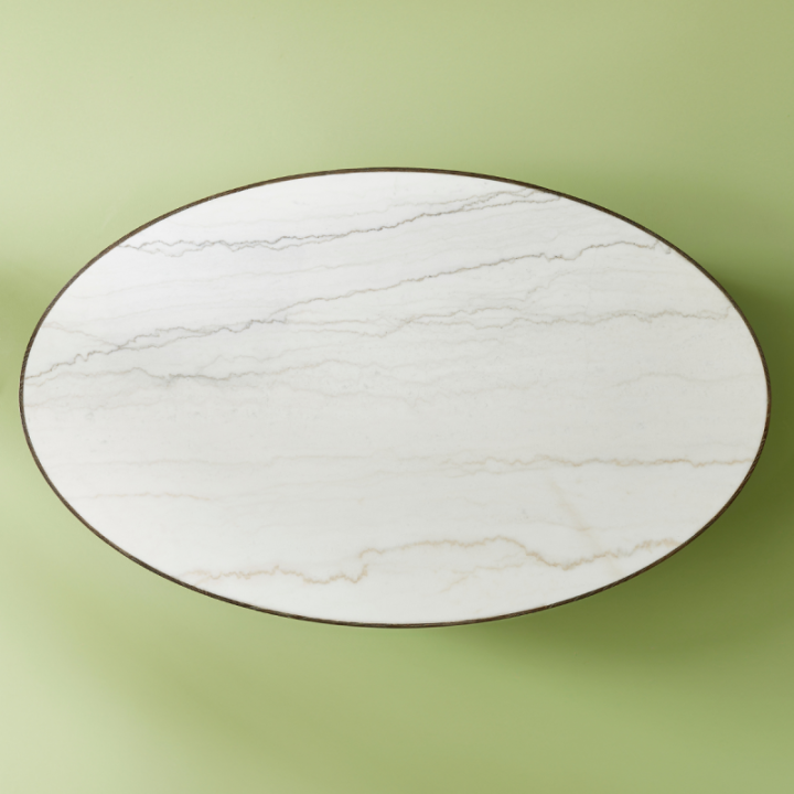 Table Tulipe plateau marbre blanc et chêne