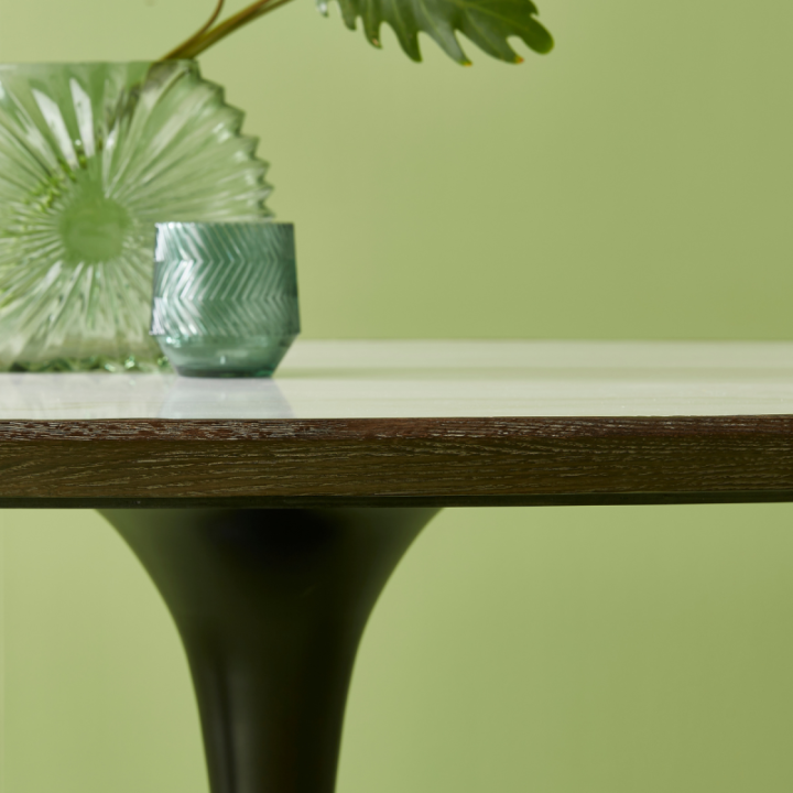 Table Tulipe plateau marbre blanc et chêne