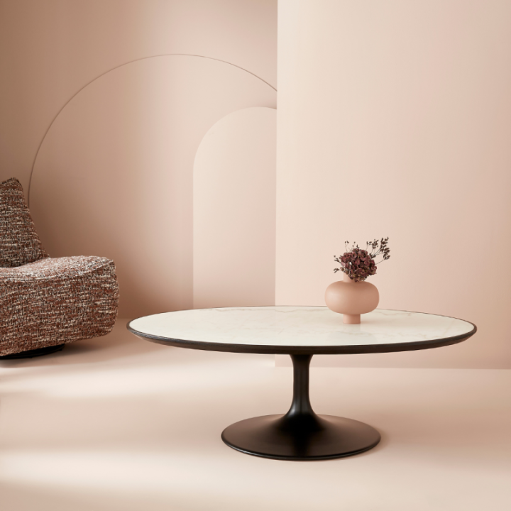 Table basse Tulipe marbre blanc et chêne