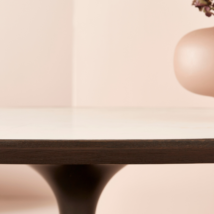 Table basse Tulipe marbre blanc et chêne