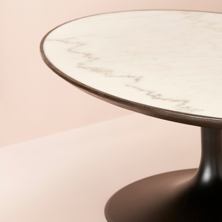 Table basse Tulipe marbre blanc et chêne