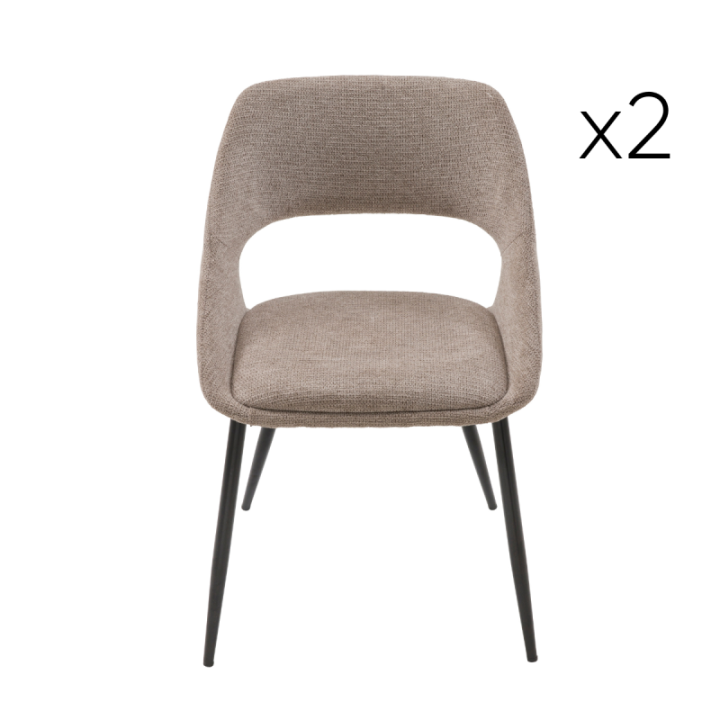 Lot de 2 chaises en tissu taupe avec piètement en métal ELODIE