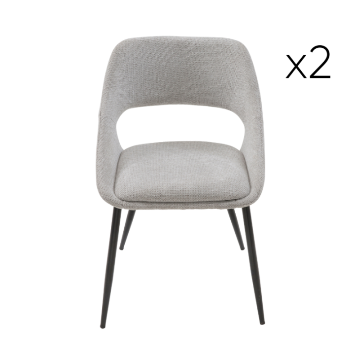 Lot de 2 chaises en tissu gris avec piètement en métal ELODIE