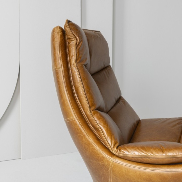 Fauteuil Pivotant en Cuir Camel - ACHILLE