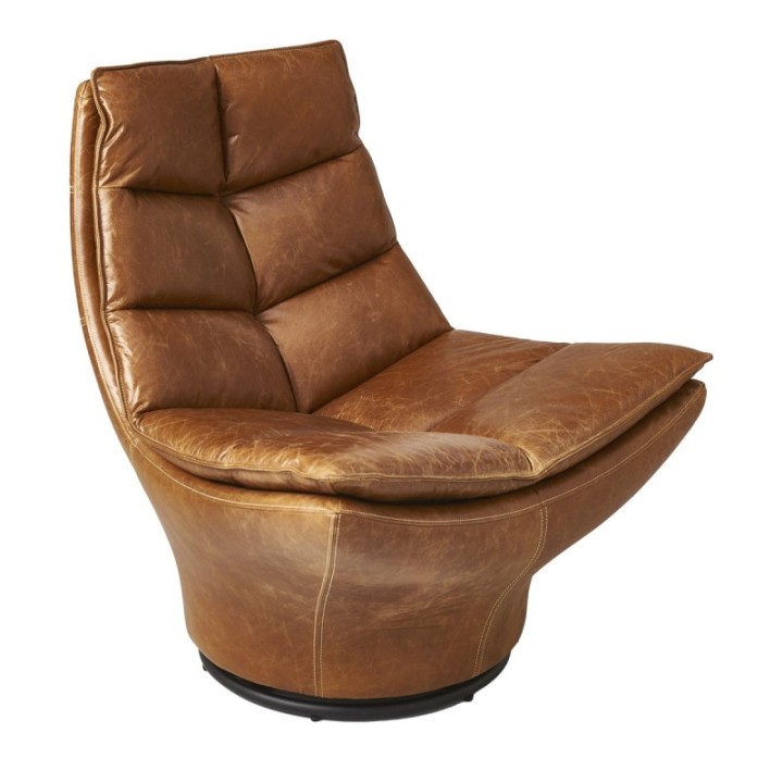 Fauteuil Pivotant en Cuir Camel - ACHILLE