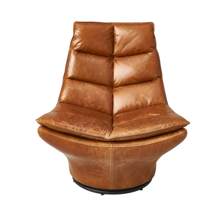 Fauteuil Pivotant en Cuir Camel - ACHILLE