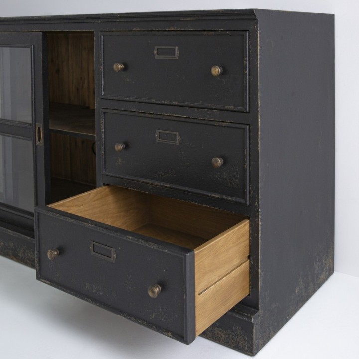 Buffet en bois massif et verre AMSTERDAM