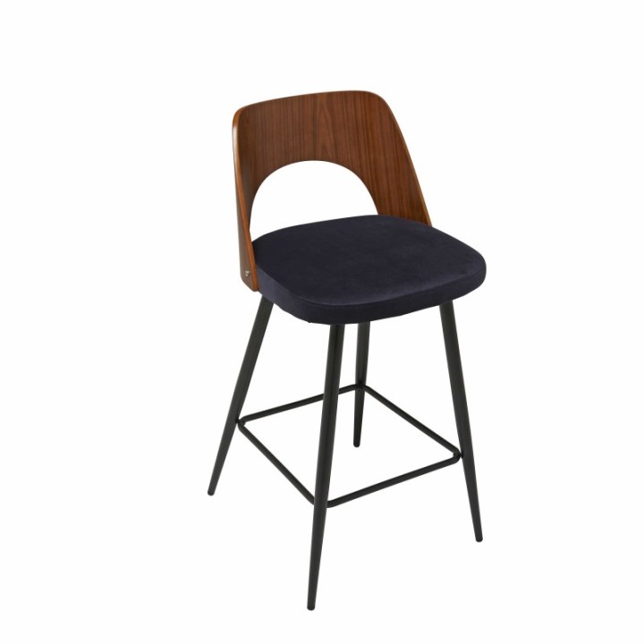 Chaise de comptoir en velours bleu AUSTIN