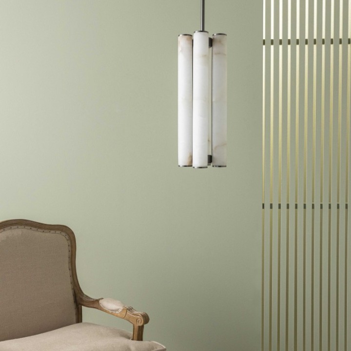 Lustre vertical en albâtre et métal MONTAIGNE