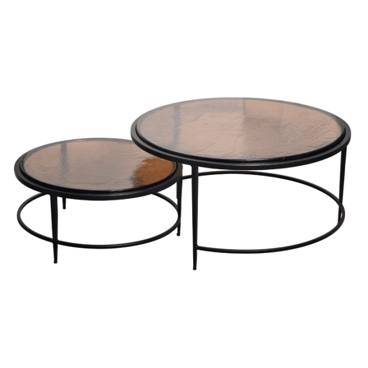 Tables basses gigognes en verre fumé et métal noir IGLOO