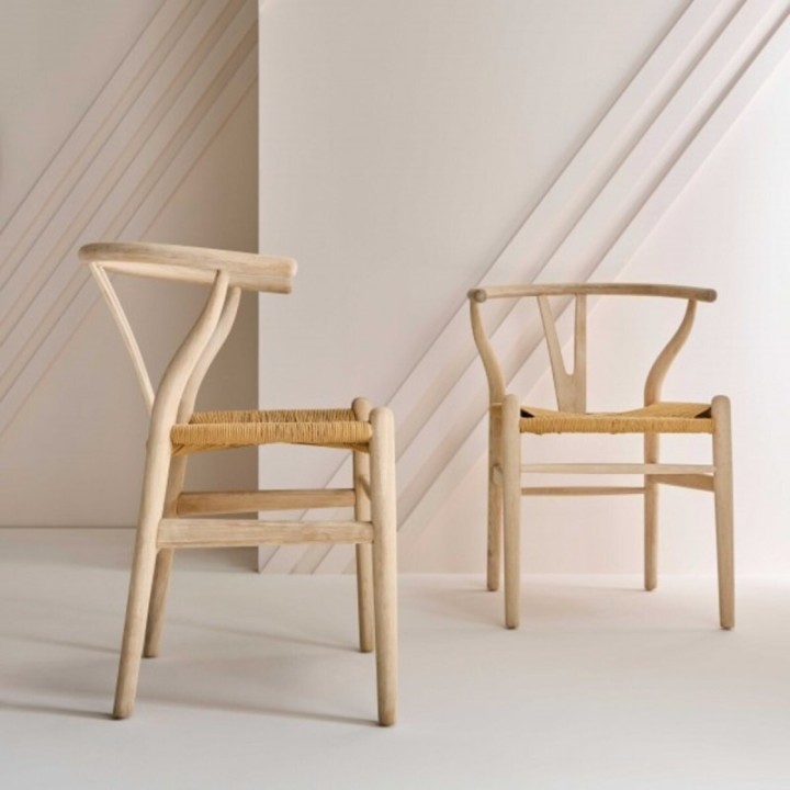 Lot de 6 chaises en chêne blanchi et assise paille  OSLO
