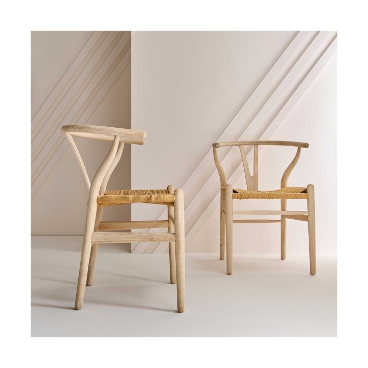 Lot de 2 chaises en chêne blanchi et assise paille OSLO
