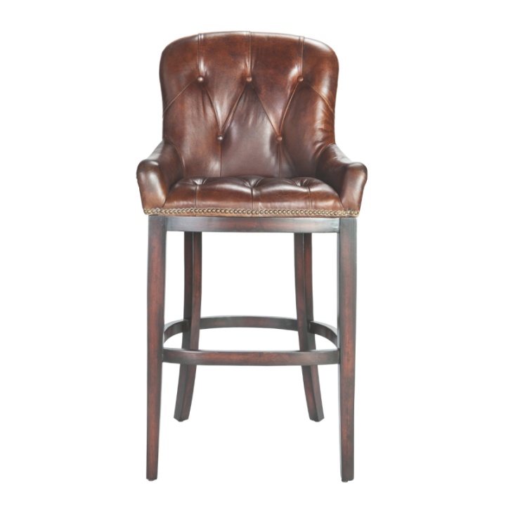 Fauteuil de bar en bois et cuir semi aniline