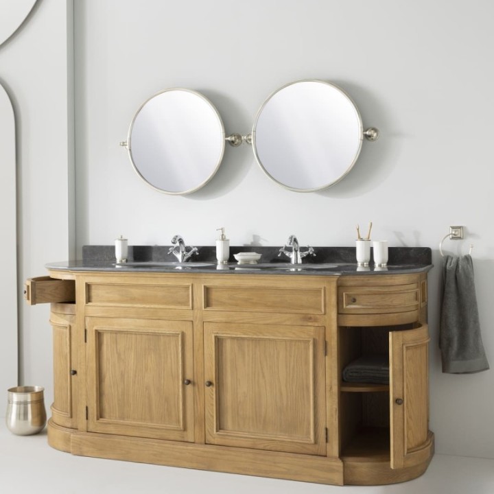 Meuble lavabo double en chêne et pierre bleue HAUSMANN