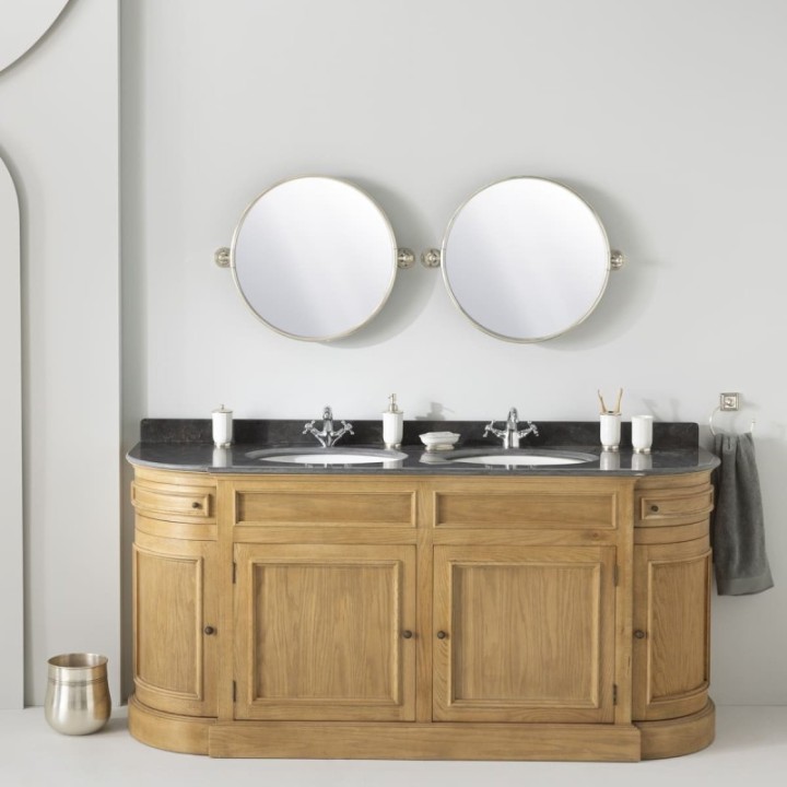 Meuble lavabo double en chêne et pierre bleue HAUSMANN
